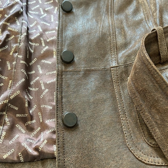Bradley leather jacket belted brown blazer style notch collar button front XL - Picture 8 of 13